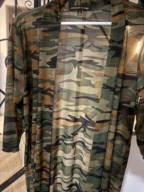 Always Indigo Women's Camouflage Open Front Kimono - Green Multi